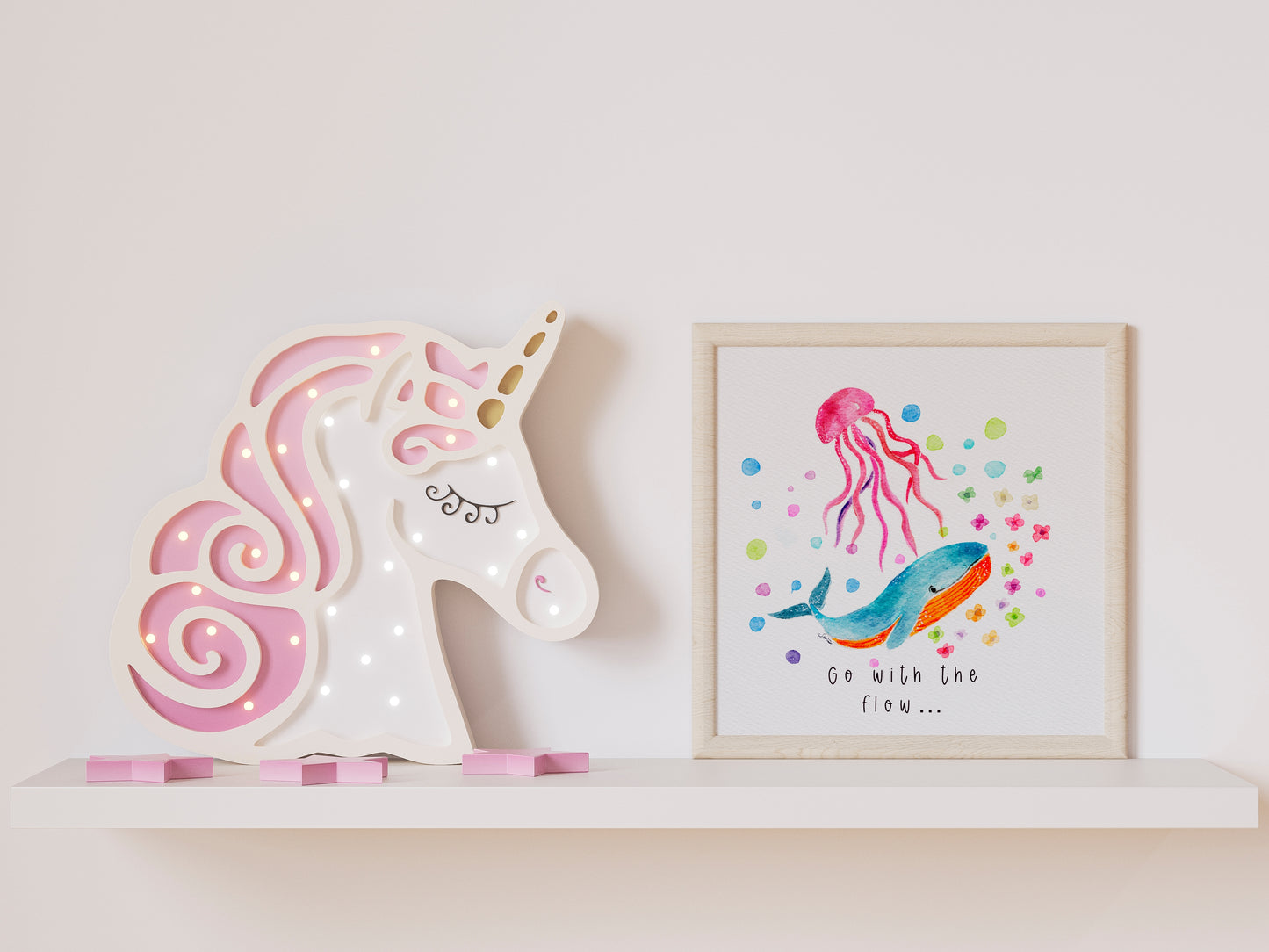 Pink Whale & Jelly Fish Art Print | Nautical Nursery Wall Art | Watercolor Handmade Illustration -