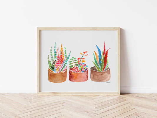 Rainbow Succulents & Cactus Watercolor Print | Cheerful Botanical Wall Art from Original Painting