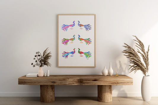 The Peacock Palette | Colorful Bird Art Print | Joyful Bird Art