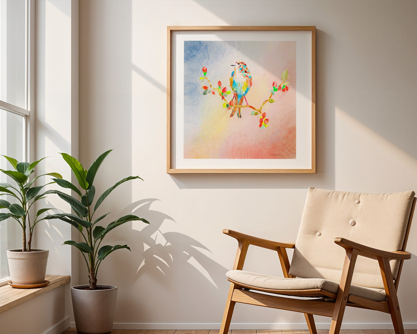 Set-Curated Trio of Golden Birds Frequency Fine Art Print. Edition 1
