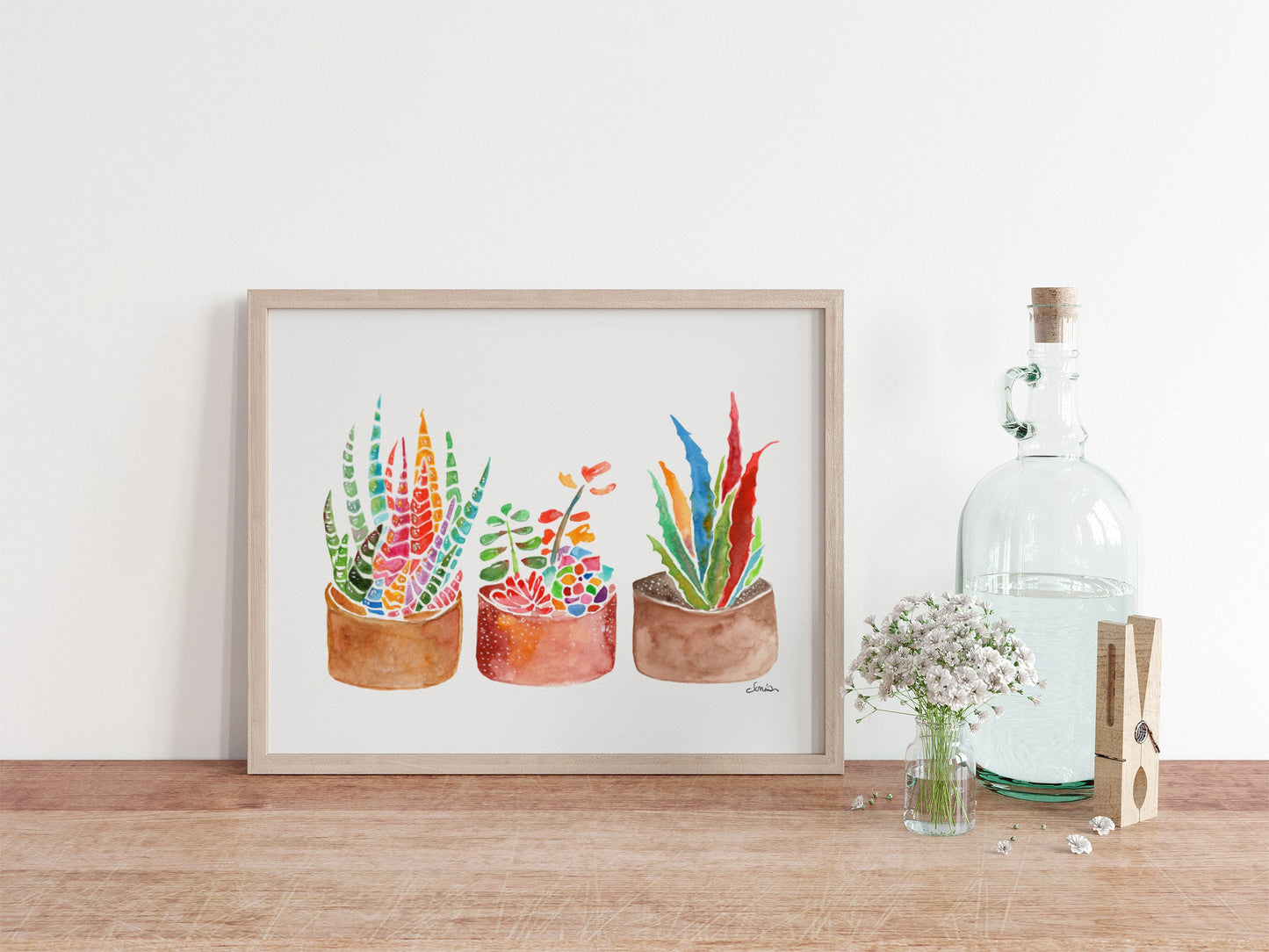 Rainbow Succulents & Cactus Watercolor Print | Cheerful Botanical Wall Art from Original Painting