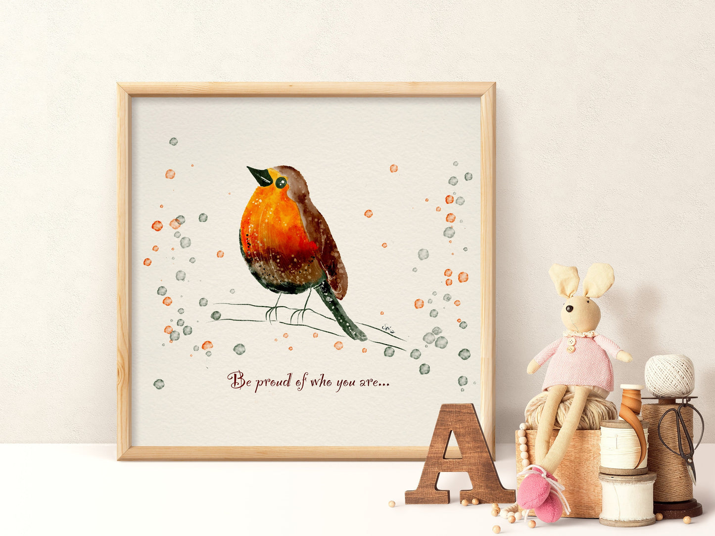 Hand-Drawn Red Bird Art Print Affirmation | Nursery Wall Art | Digital Print