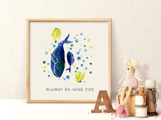 Mom & Baby Whale Art | Handmade Watercolor Ocean Nursery Decor| New Born Gift