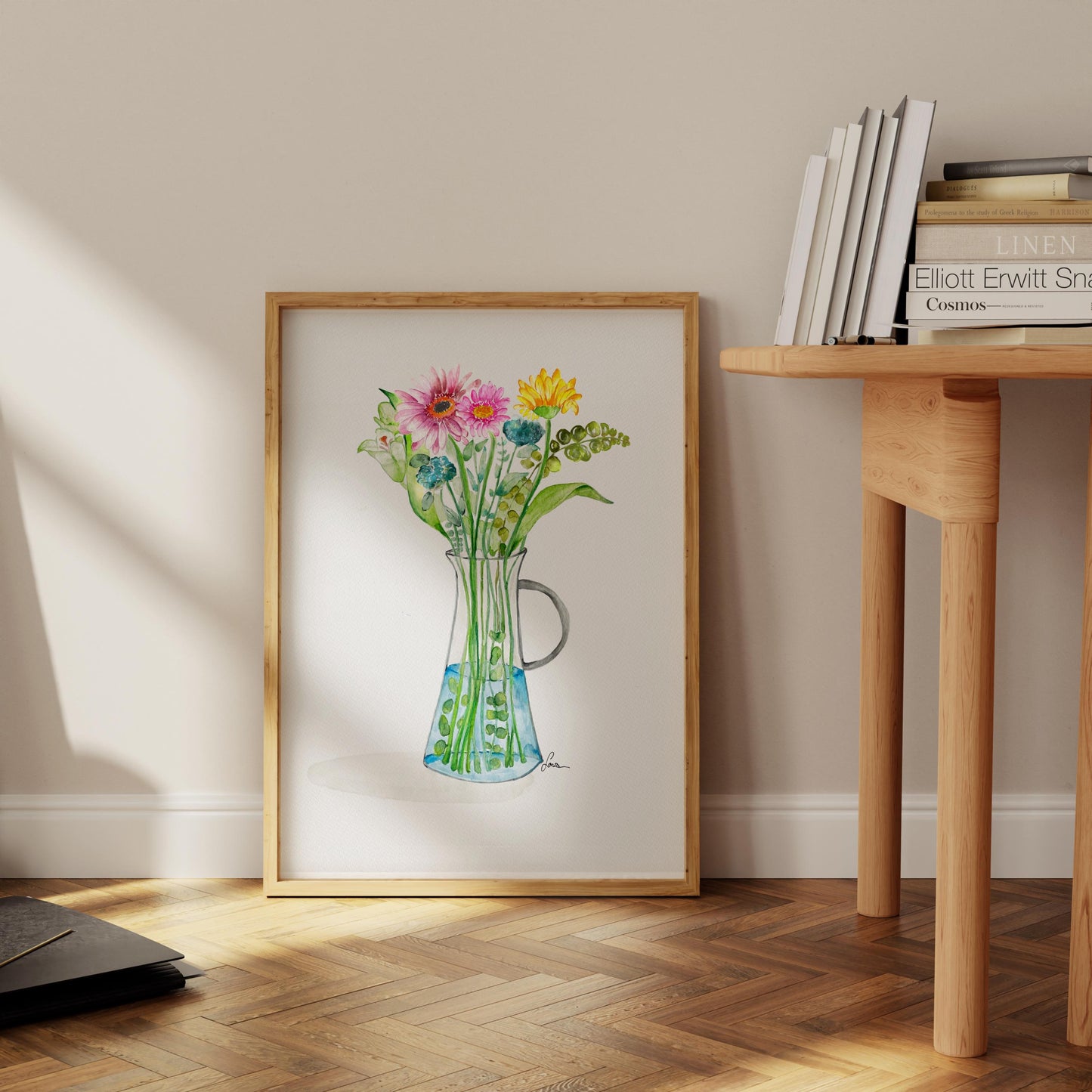 Sunny Wildflower Watercolor Art Print, Yellow Daisy Painting, Botanical Wall Art