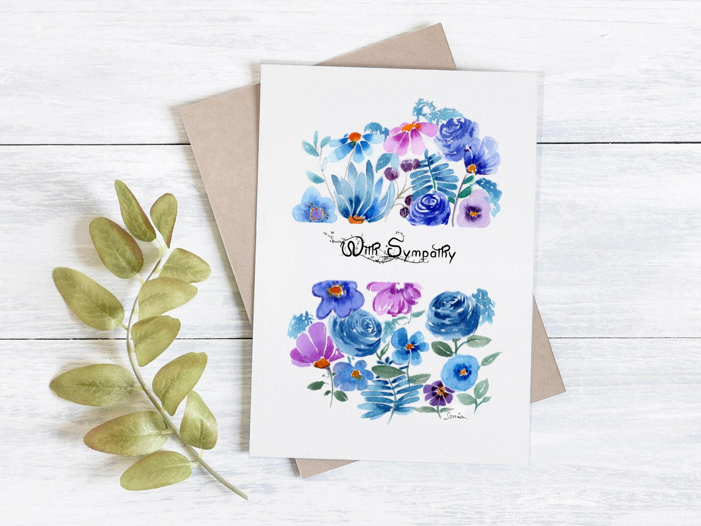 Deep Blue Floral Watercolor Notecard | Handmade Botanical Card | Indigo Flower