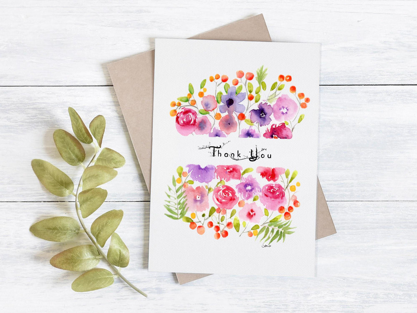 Hand-Painted Watercolor Floral Card | Purple Rose Botanical Greeting