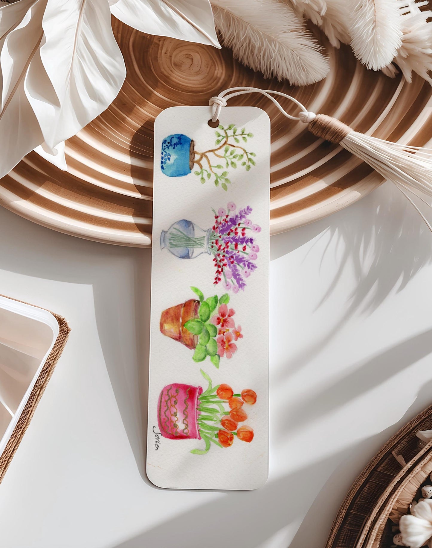 Watercolor Flower Bookmarks, Hand-Painted Floral Art,Botanical Bookmark Set of 3