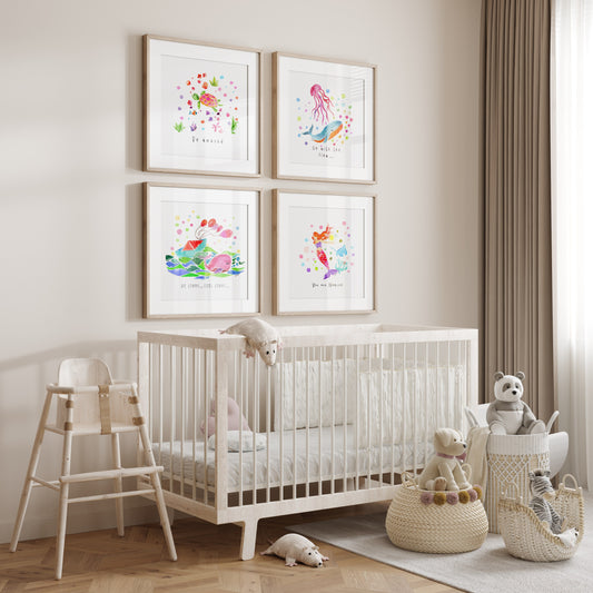 Set of 4 Nautical Nursery Watercolor Girl Prints - "Sea of Empowerment" Collection. Edition 1.