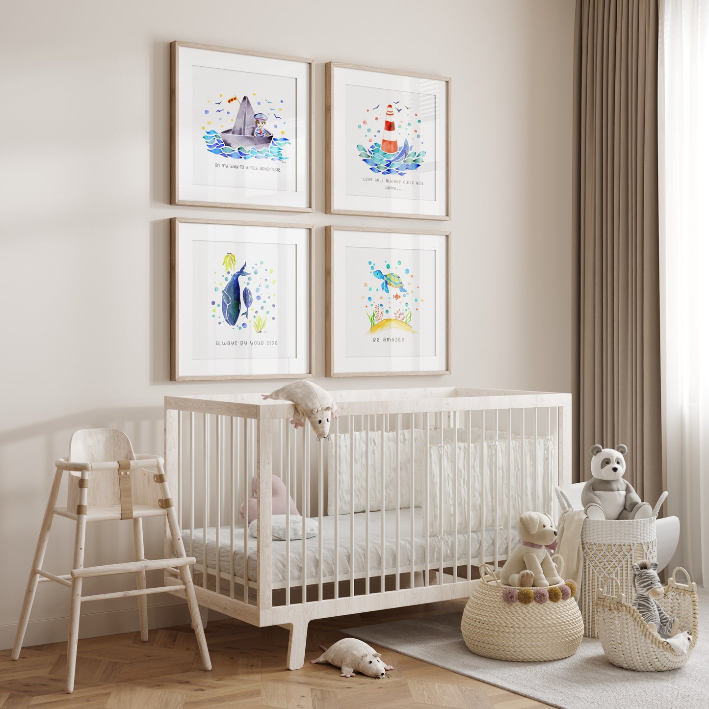Set of 4 Nautical Nursery Watercolor Boys Prints - "Sea of Empowerment" Collection. Edition 1.