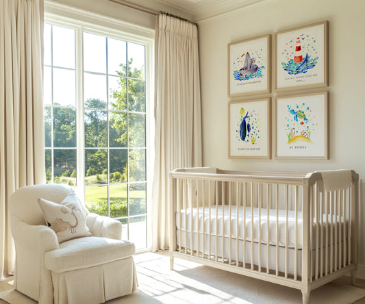 Set of 4 Nautical Nursery Watercolor Boys Prints - "Sea of Empowerment" Collection. Edition 1.