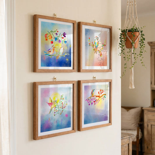 The harmony Collection - Set of 4 Golden Birds Frequency Art Prints