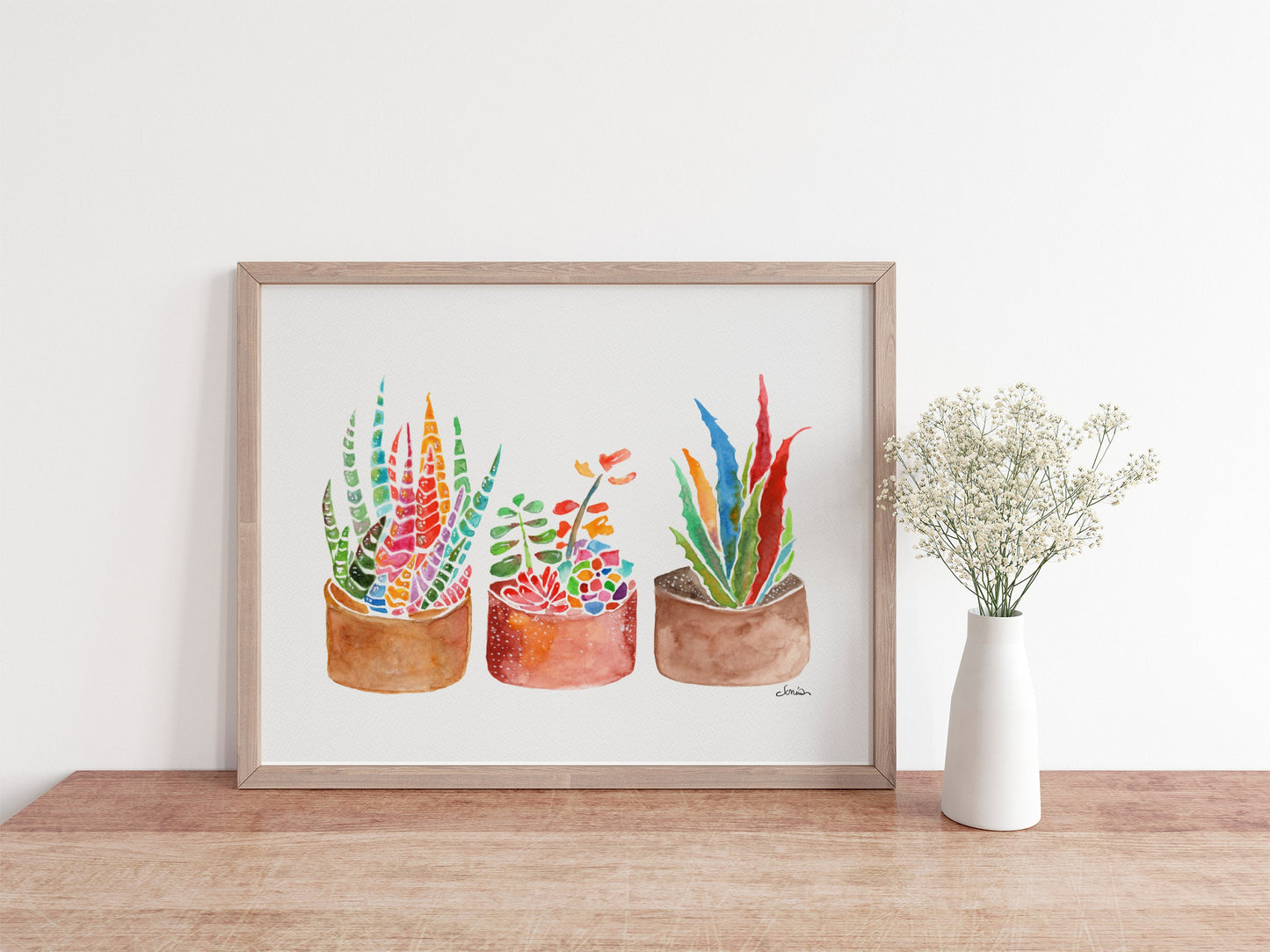 Rainbow Succulents & Cactus Watercolor Print | Cheerful Botanical Wall Art from Original Painting