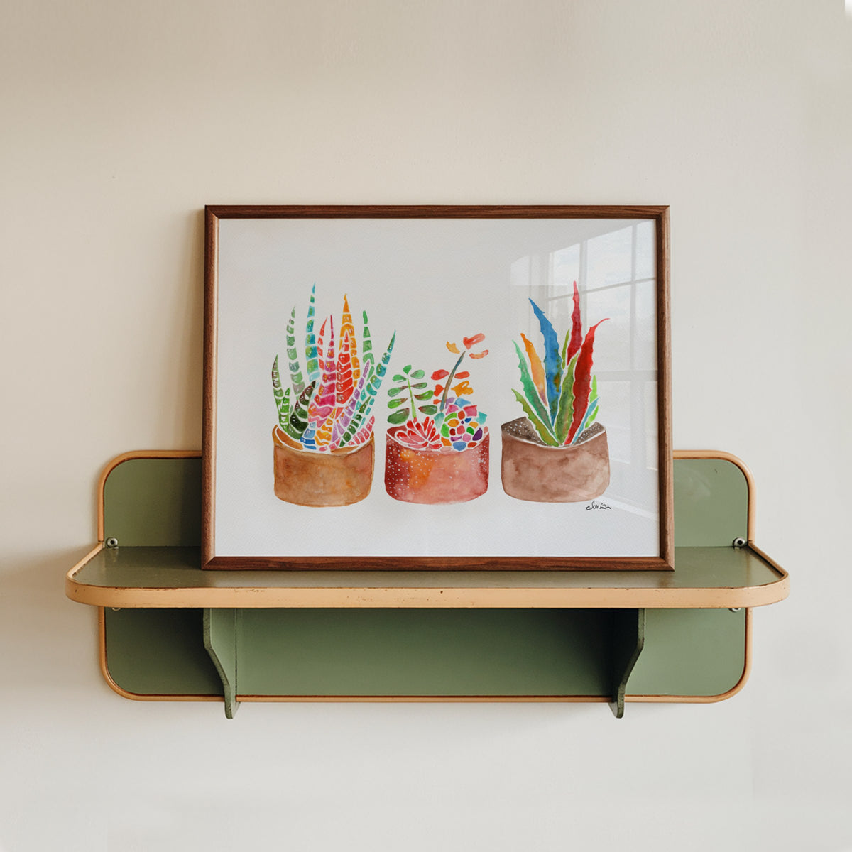 Rainbow Succulents & Cactus Watercolor Print | Cheerful Botanical Wall Art from Original Painting