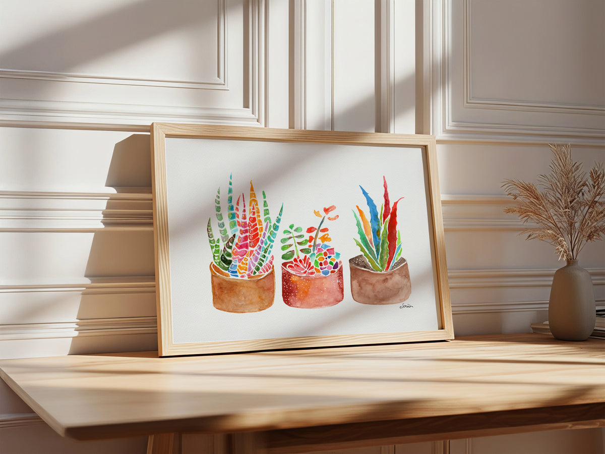 Rainbow Succulents & Cactus Watercolor Print | Cheerful Botanical Wall Art from Original Painting