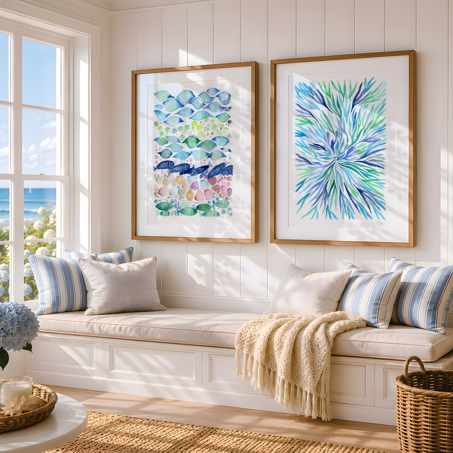 Set of 2 Coastal Wall Art, Navy Blue Ocean Prints, Abstract Underwater Pattern, Modern Beach House Decor, Minimalist Marine Art