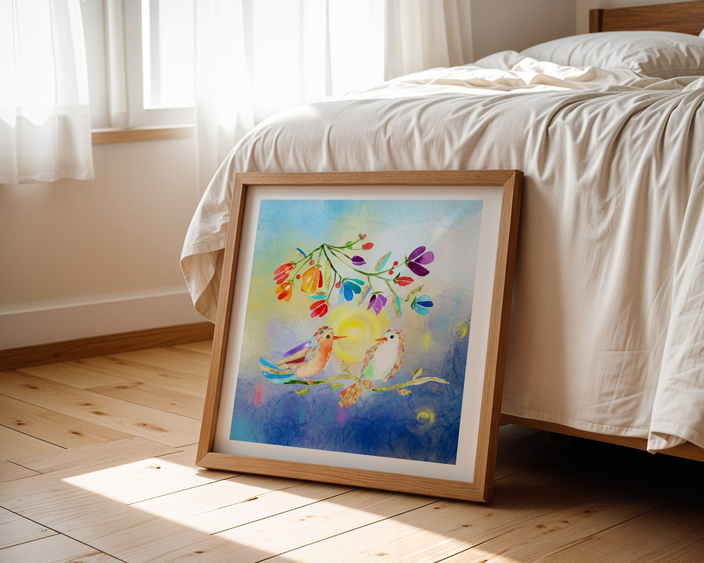 Set-Curated Trio of Golden Birds Frequency Fine Art Print. Edition 1