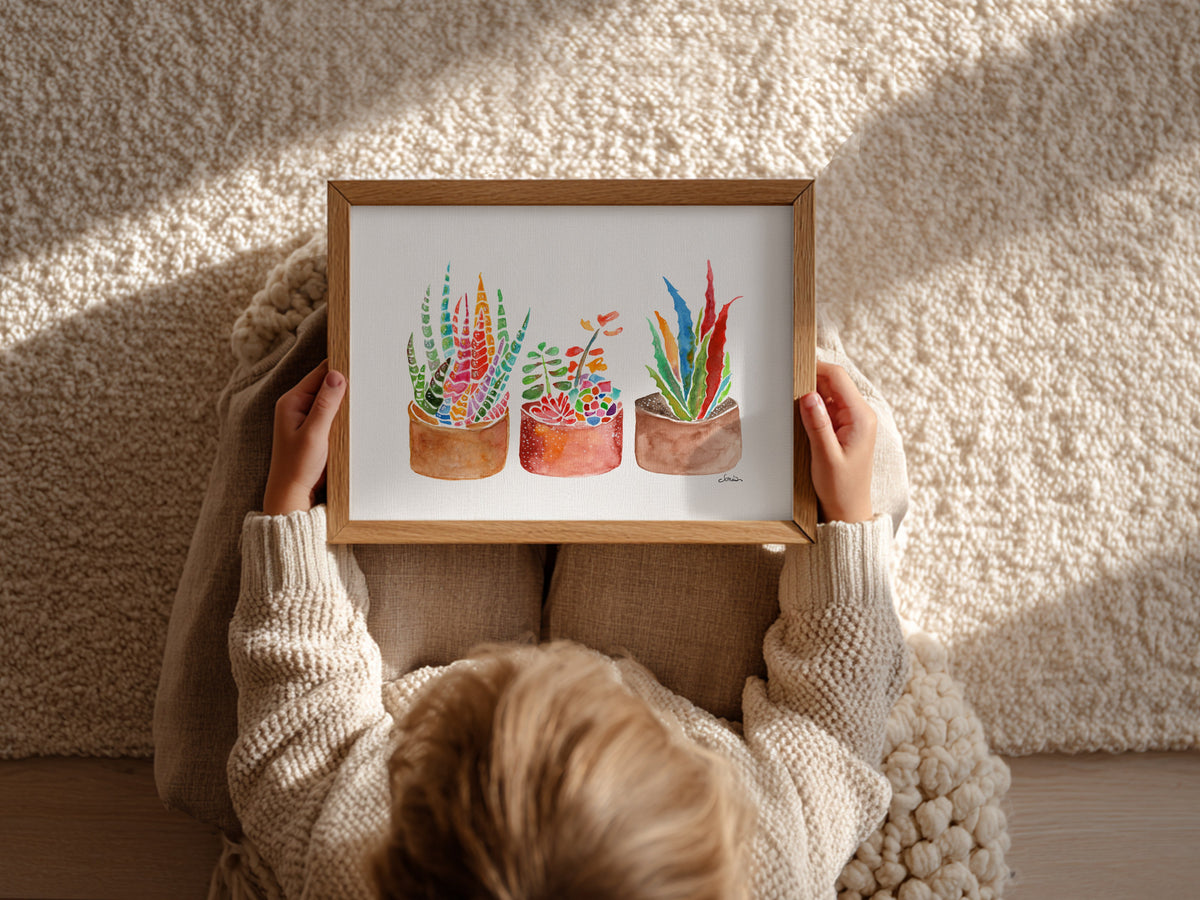 Rainbow Succulents & Cactus Watercolor Print | Cheerful Botanical Wall Art from Original Painting
