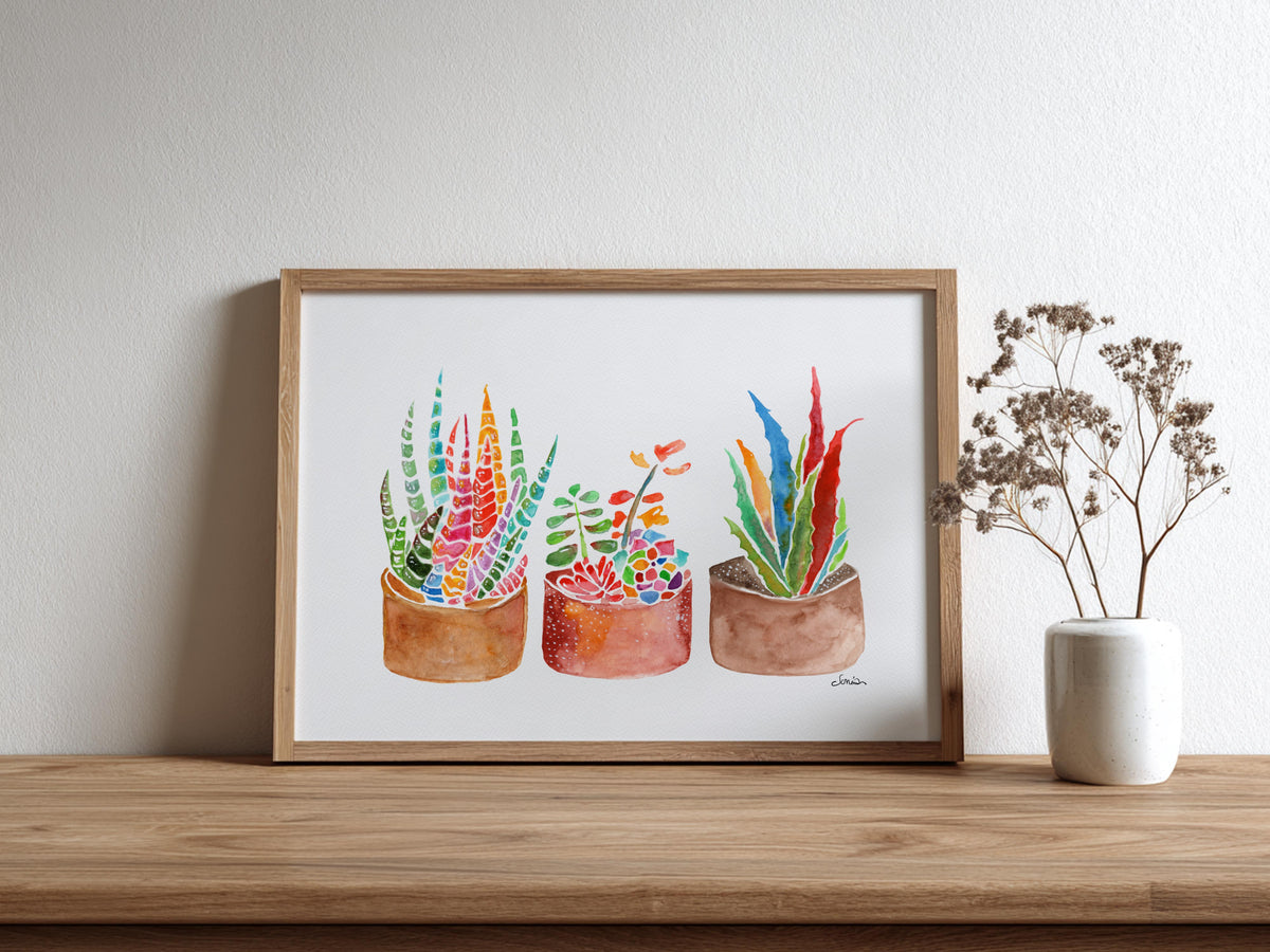 Rainbow Succulents & Cactus Watercolor Print | Cheerful Botanical Wall Art from Original Painting