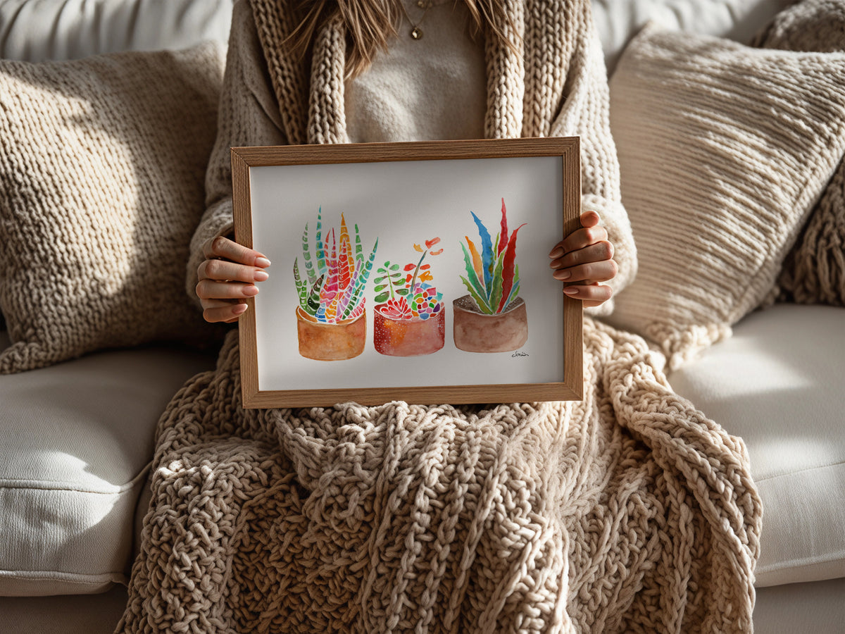 Rainbow Succulents & Cactus Watercolor Print | Cheerful Botanical Wall Art from Original Painting