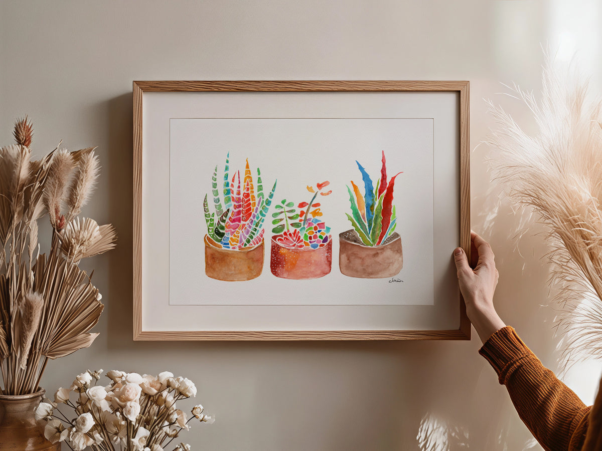 Rainbow Succulents & Cactus Watercolor Print | Cheerful Botanical Wall Art from Original Painting