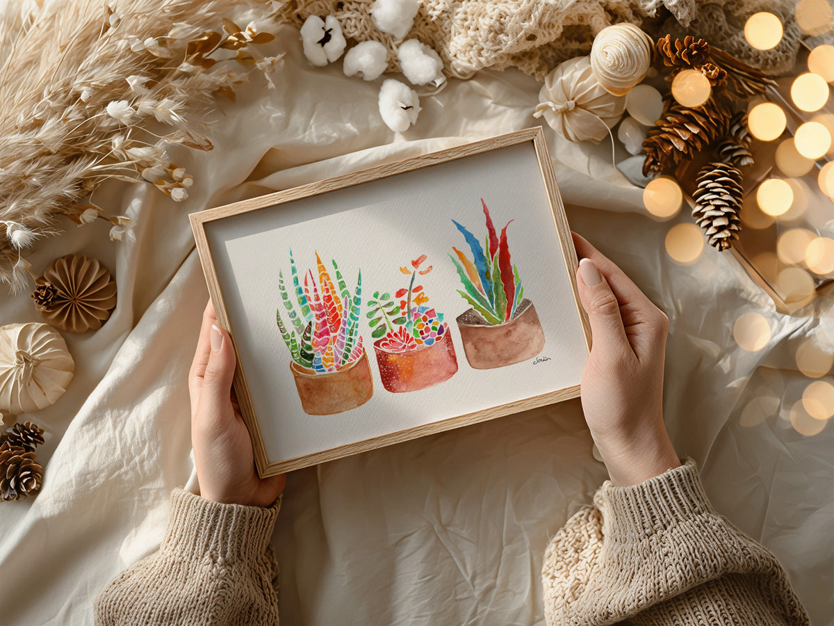 Rainbow Succulents & Cactus Watercolor Print | Cheerful Botanical Wall Art from Original Painting