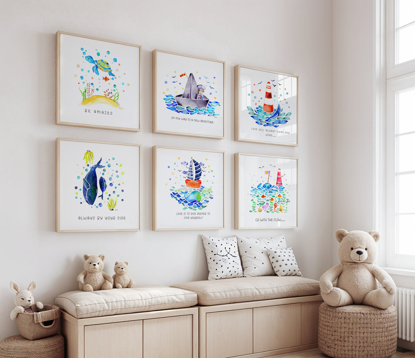 Set of 6 Nautical Nursery Watercolor  Boys Prints - "Sea of Empowerment" Collection.