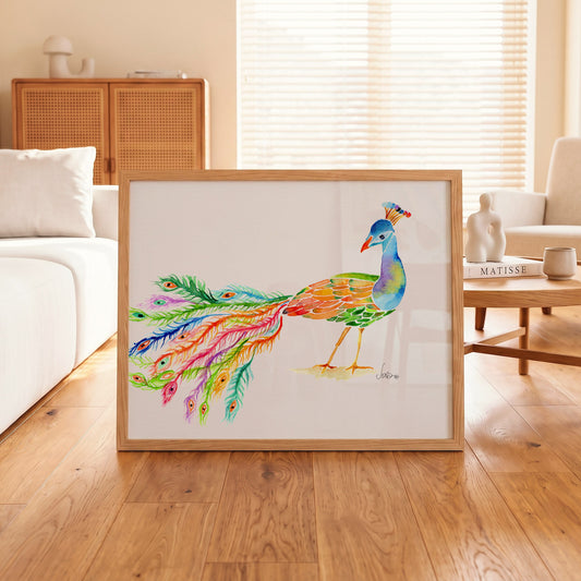 Majestic Peacock | Loose Watercolor Art Print |  Handmade Art