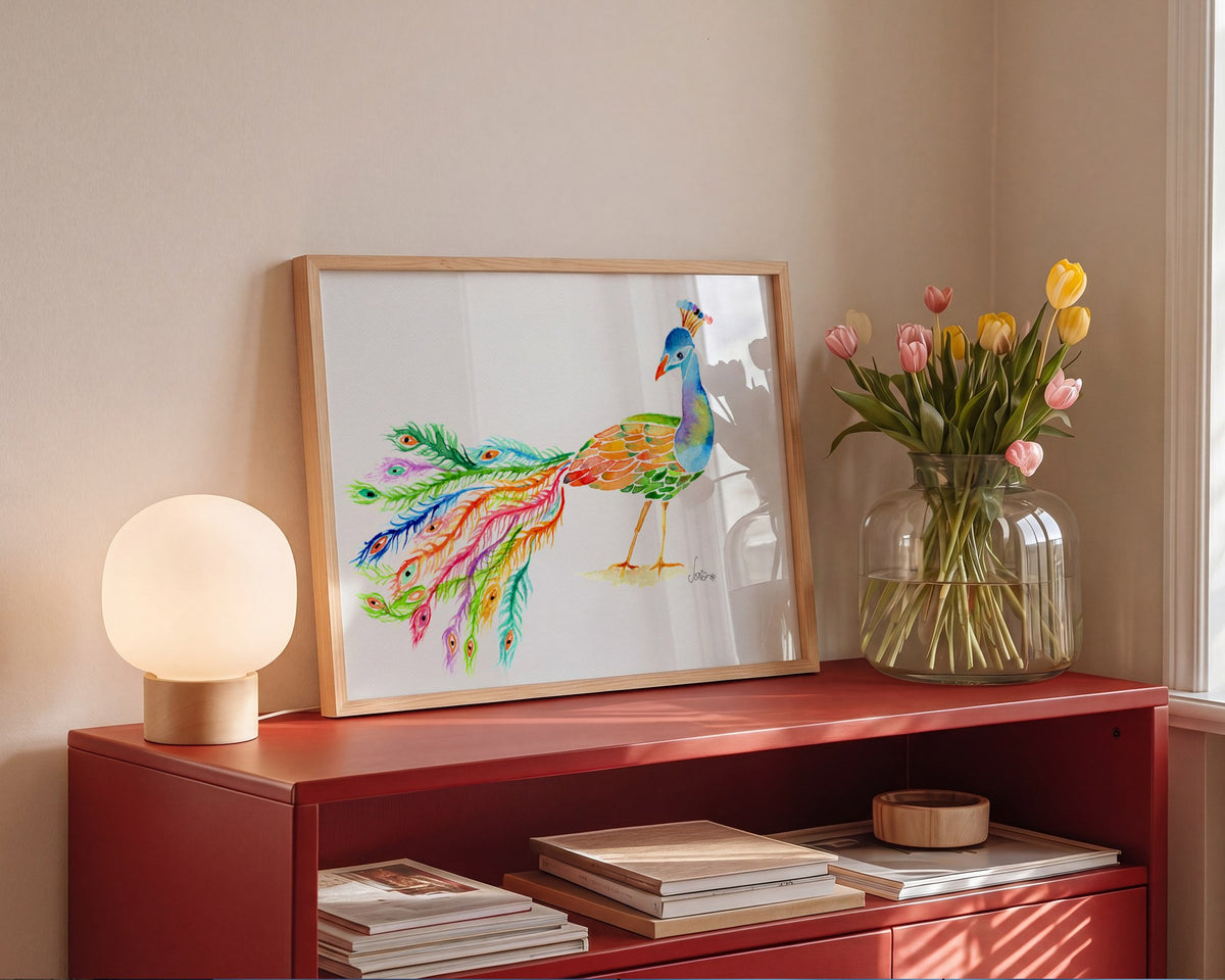 Majestic Peacock | Loose Watercolor Art Print |  Handmade Art