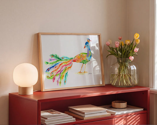 Majestic Peacock | Loose Watercolor Art Print |  Handmade Art