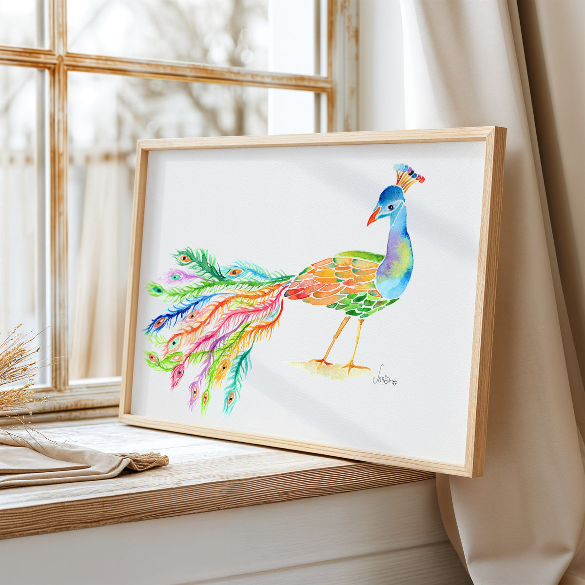 Majestic Peacock | Loose Watercolor Art Print |  Handmade Art