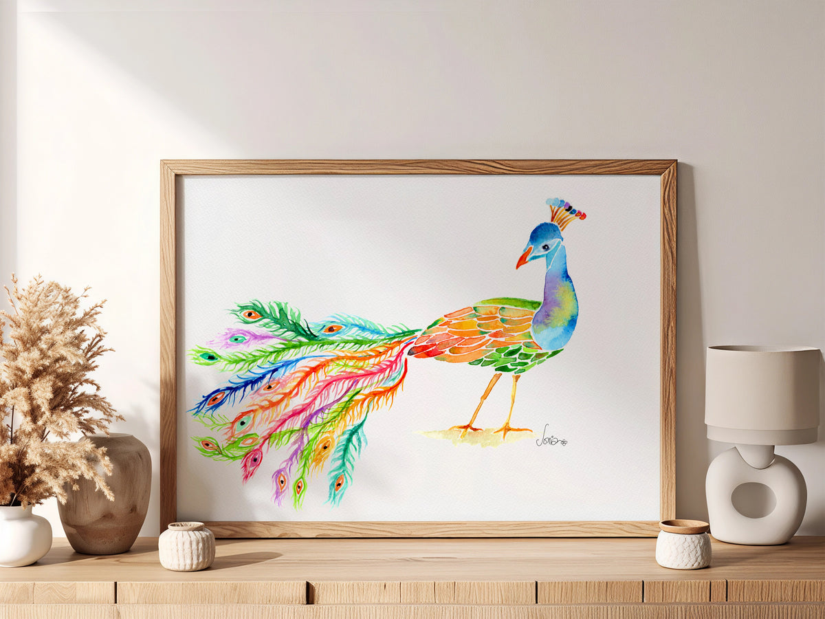 Majestic Peacock | Loose Watercolor Art Print |  Handmade Art