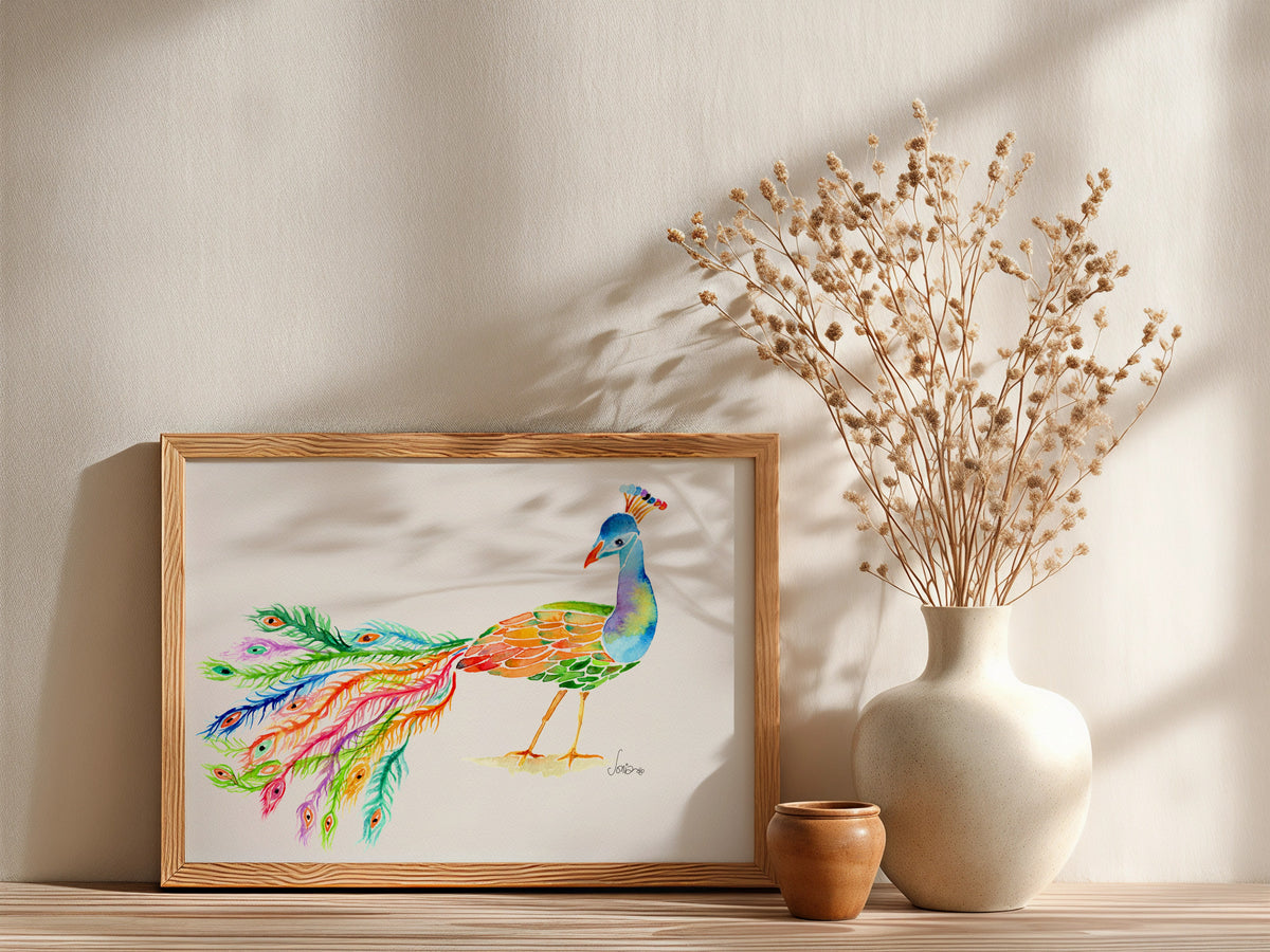 Majestic Peacock | Loose Watercolor Art Print |  Handmade Art