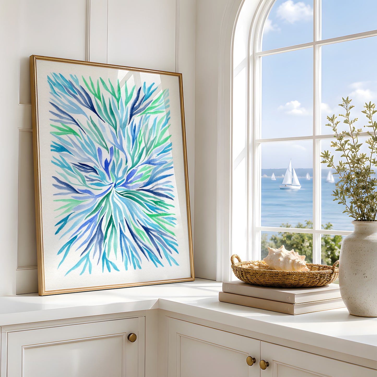 Set of 2 Coastal Wall Art, Navy Blue Ocean Prints, Abstract Underwater Pattern, Shimmering Gold Fish, Modern Beach House Decor, Minimalist Marine Art (Copy)