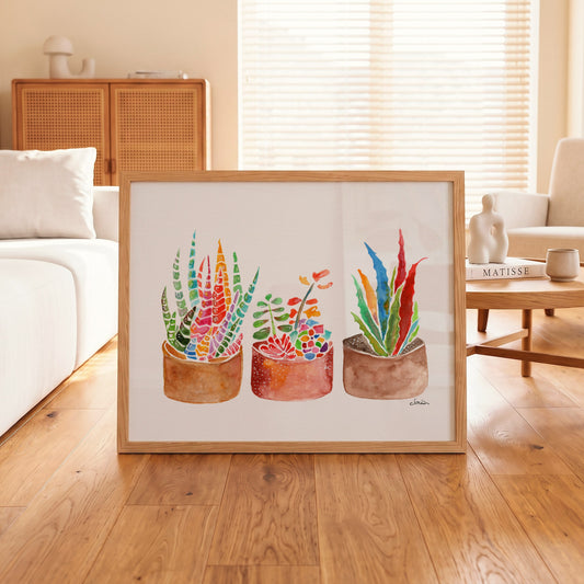 Rainbow Succulents & Cactus Watercolor Print | Cheerful Botanical Wall Art from Original Painting