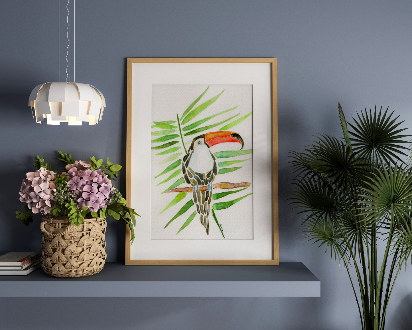Tropical Toucan and Palm Leaves Watercolor Print - Botanical Art for Home Decor (A4 Size)