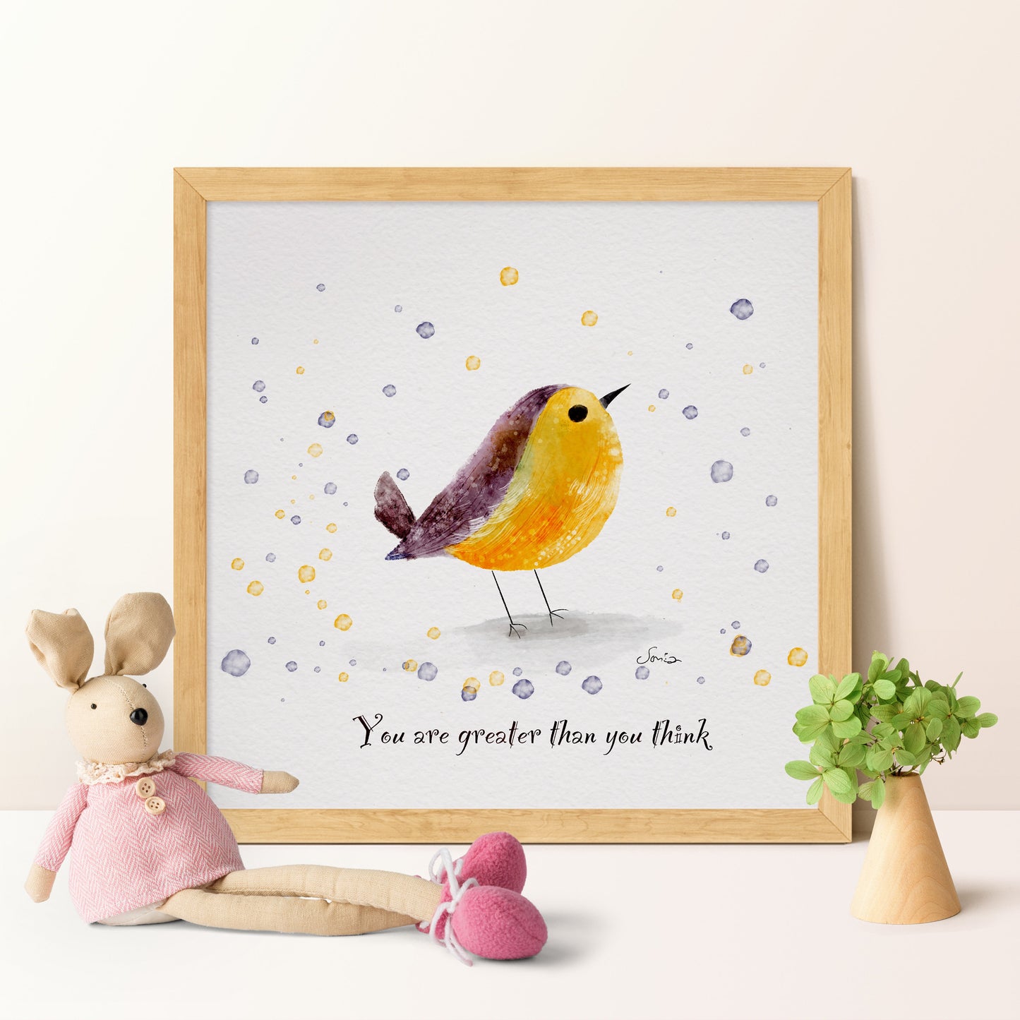 Hand-Drawn Yellow Bird Art Print | Joyful Nursery Downloadable Illustration