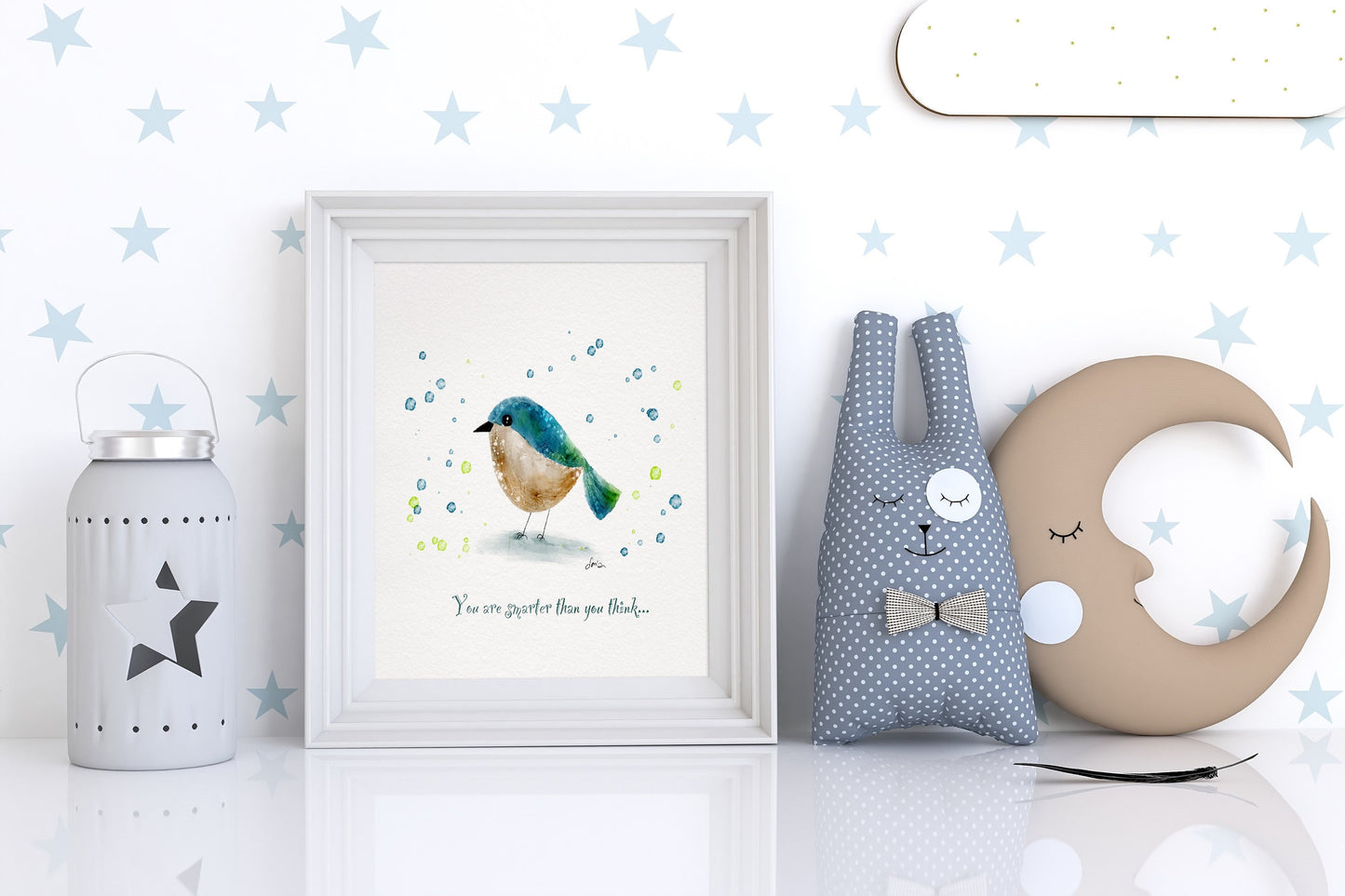 Hand-Drawn Blue-green Bird Art Print | Digital Illustration| Minimalist Wall Art