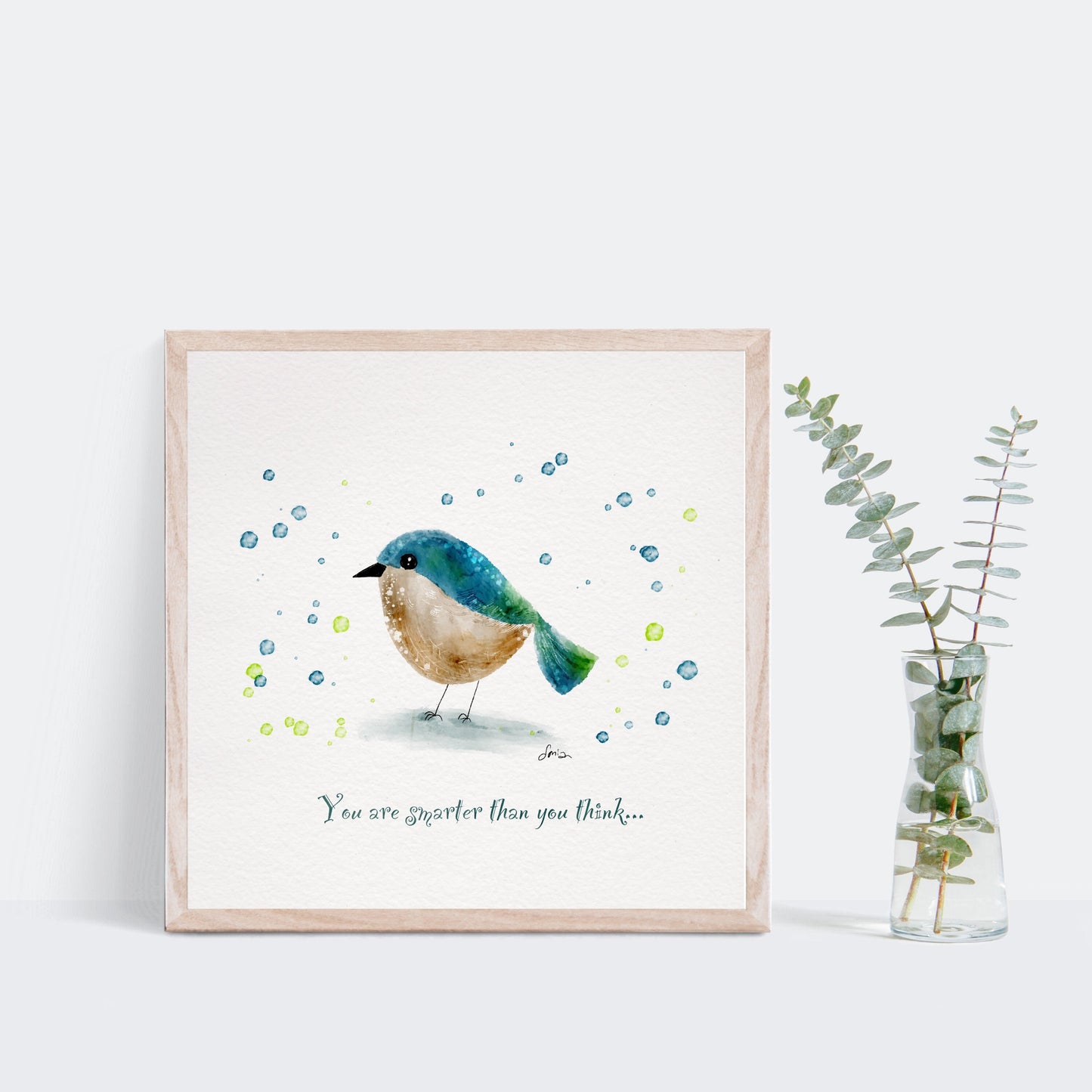 Hand-Drawn Blue-green Bird Art Print | Digital Illustration| Minimalist Wall Art
