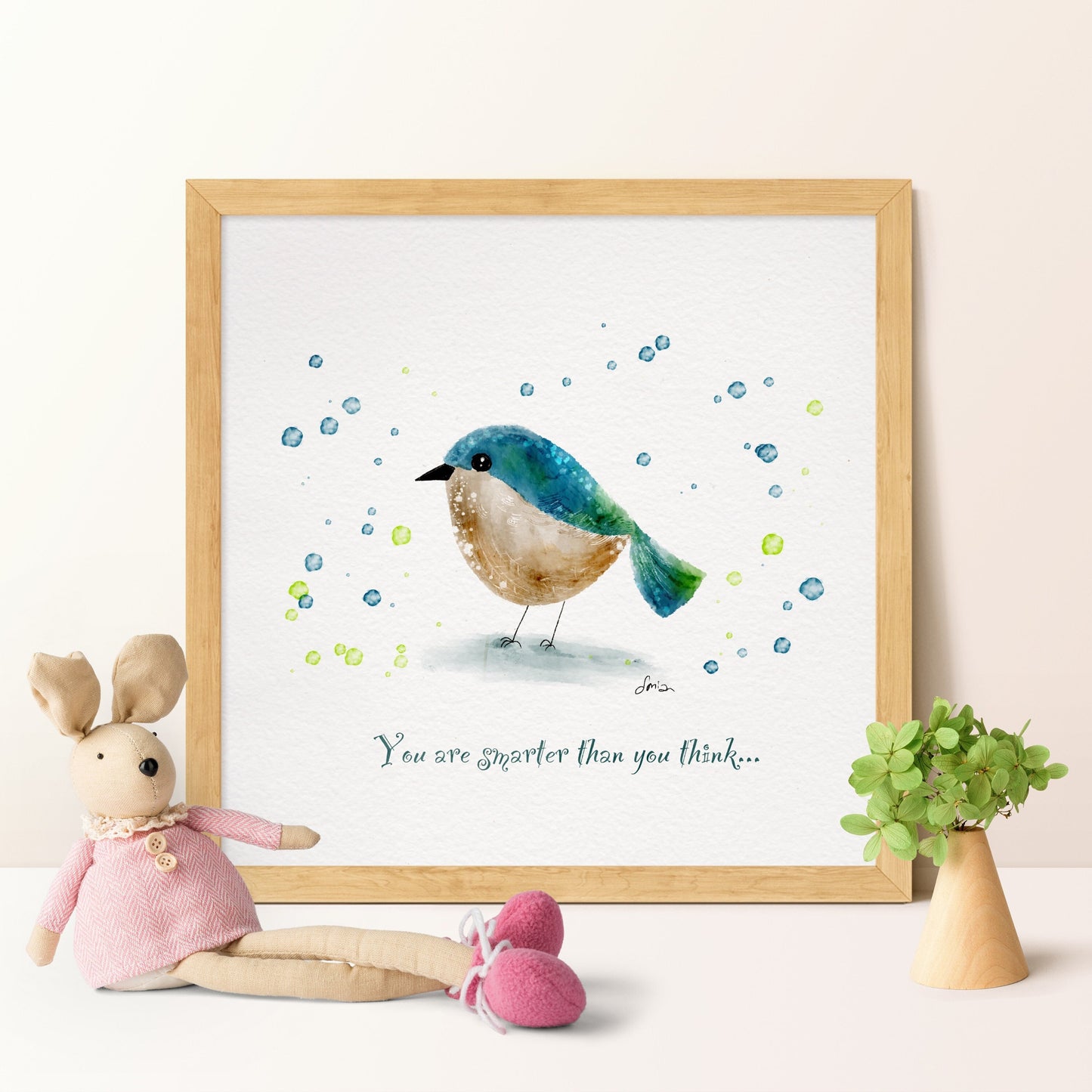 Hand-Drawn Blue-green Bird Art Print | Digital Illustration| Minimalist Wall Art
