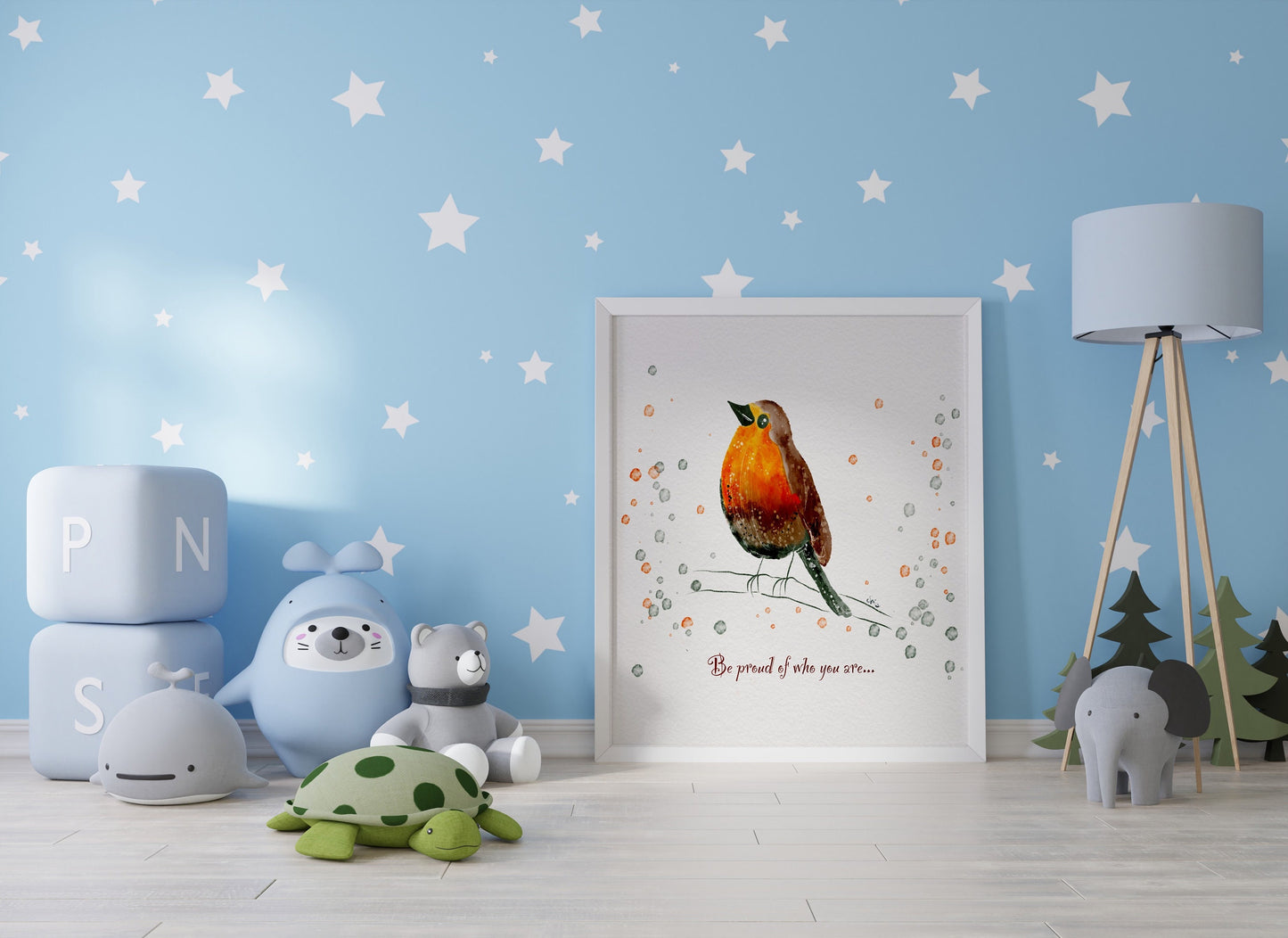Hand-Drawn Red Bird Art Print Affirmation |  Nursery Wall Art |  Digital Print