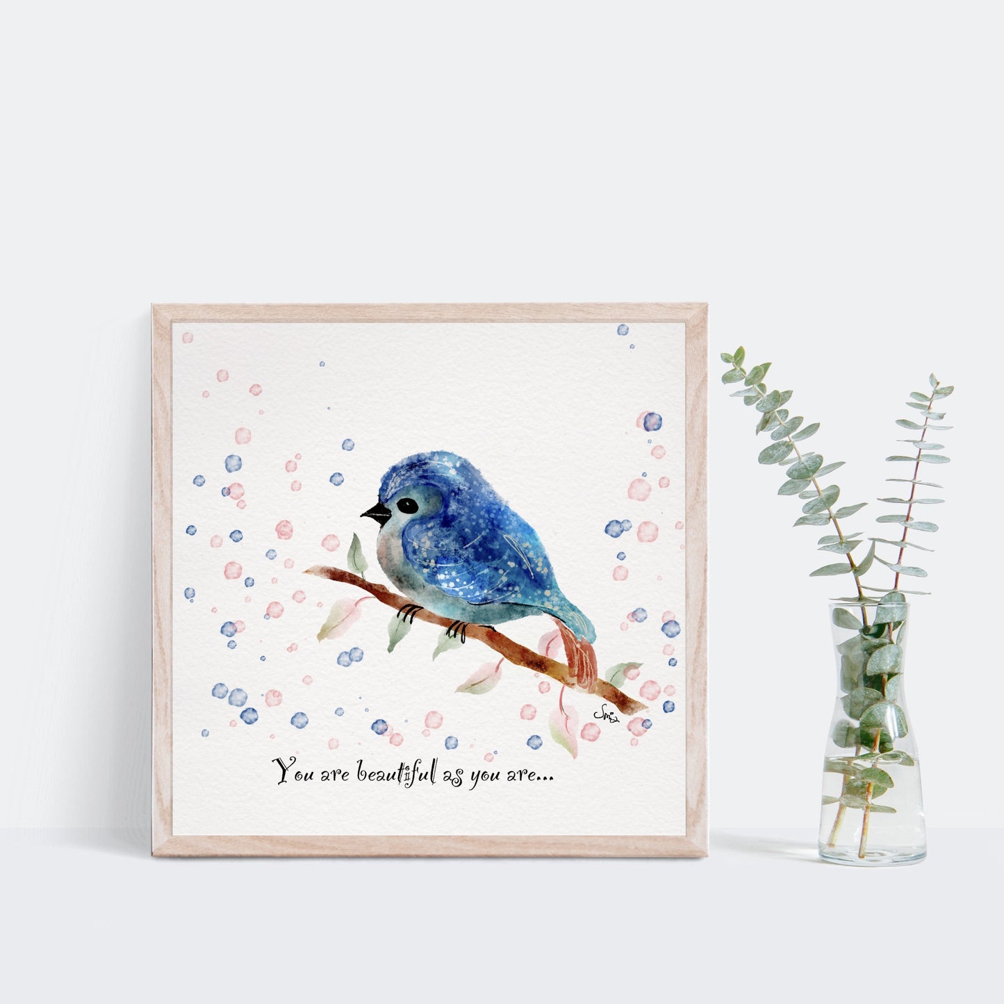 Hand-Drawn Blue Bird Art Print | Digital Illustration for Baby Room Decor