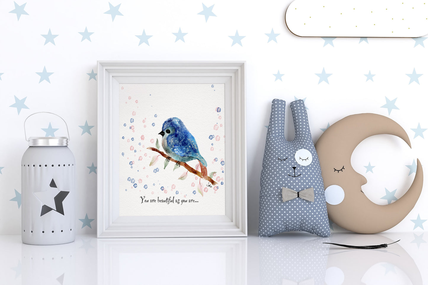 Hand-Drawn Blue Bird Art Print | Digital Illustration for Baby Room Decor