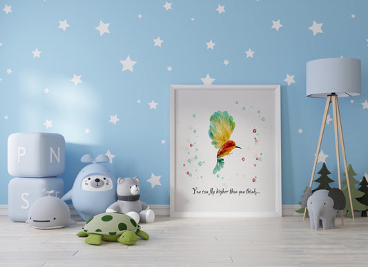 Hand Drawn  Bird Art Print | Uplifting Quote for Nursery | Digital Download Gift