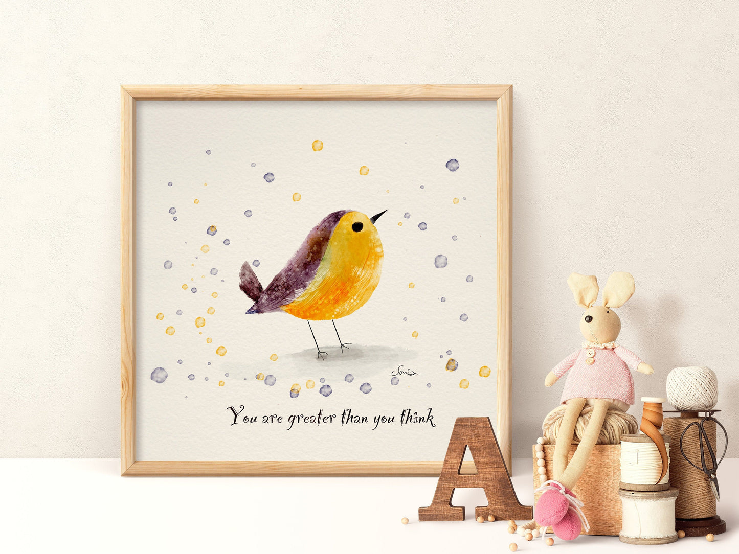 Hand-Drawn Yellow Bird Art Print | Joyful Nursery Downloadable Illustration