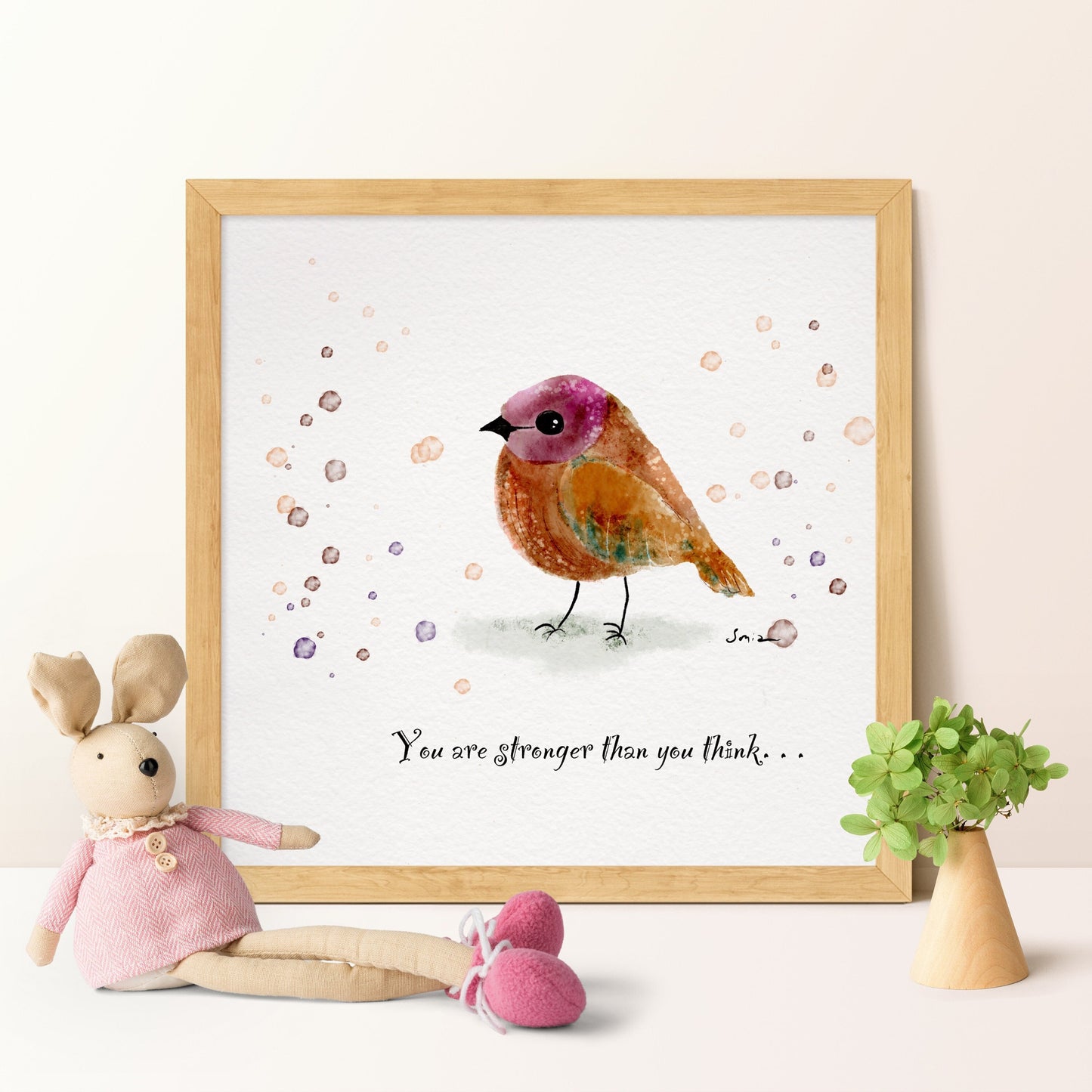 Hand-Drawn Robin Art Print | Affirmation Digital Illustration | Nursery Wall Art