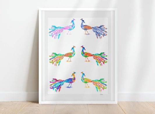 The Peacock Palette | Colorful Bird Art Print  | Joyful Bird Art
