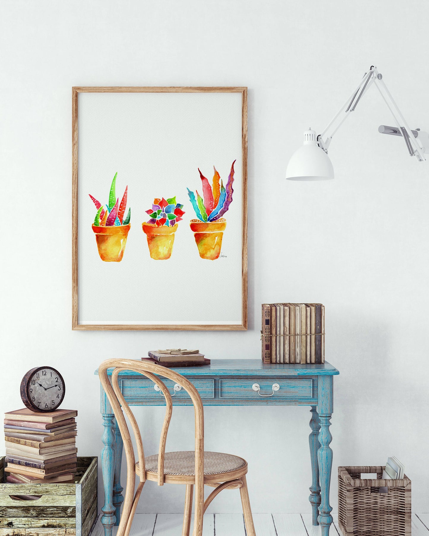 Succulent Watercolor  Handmade Art Print, Botanical Plants Potted Decor