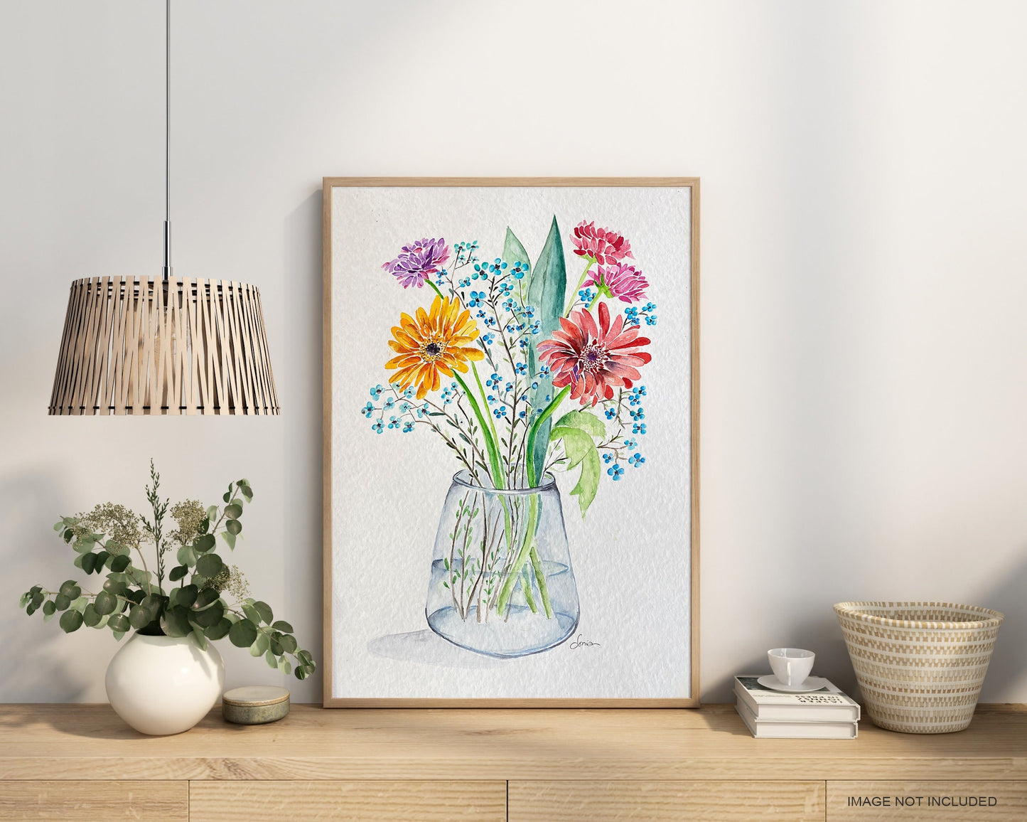 Original Watercolor Floral Art Print: Daisies, Carnations, Wildflowers