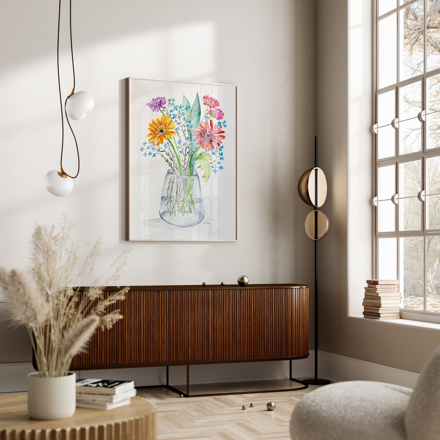 Original Watercolor Floral Art Print: Daisies, Carnations, Wildflowers