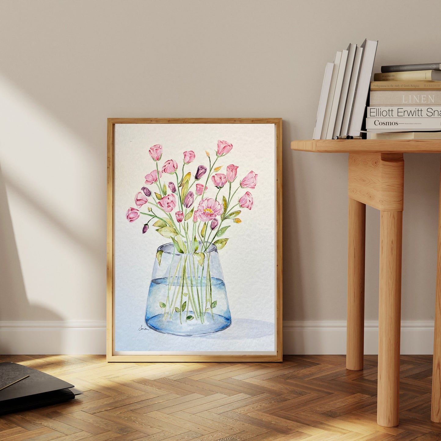 Romantic Lisianthus Watercolor Art Print, Pink & Purple Eustoma Painting